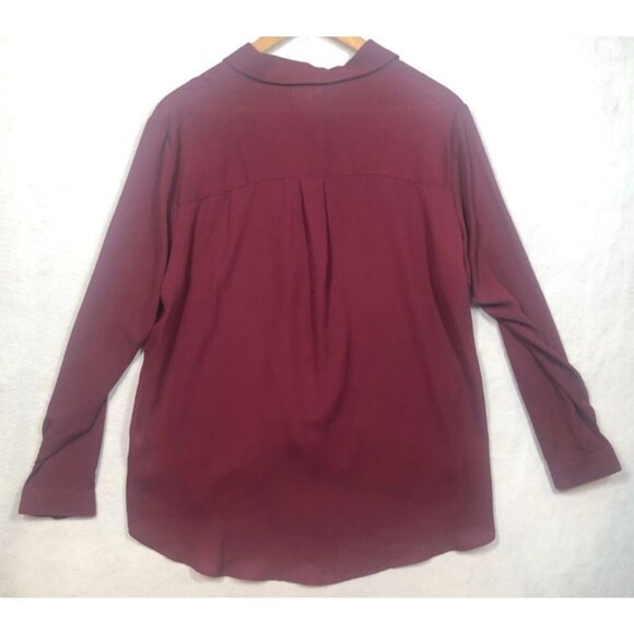 Maurices Button Front Blouse Maroon Burgundy Knot Front Long Sleeved Women's XL - Picture 2 of 9
